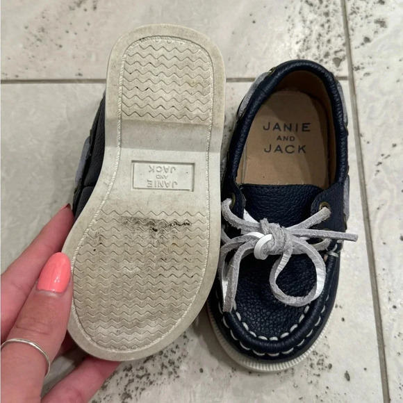 Janie and Jack Navy Blue Leather Baby Boat Shoes - Picture 4 of 7